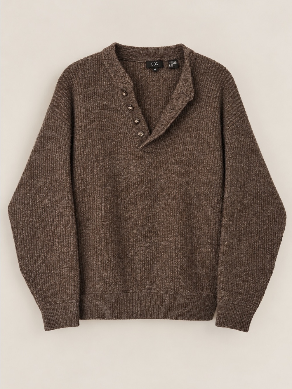 Hugo Boss Brown Ribbed Button-Placket Crewneck Sweater - Picture 1 of 4